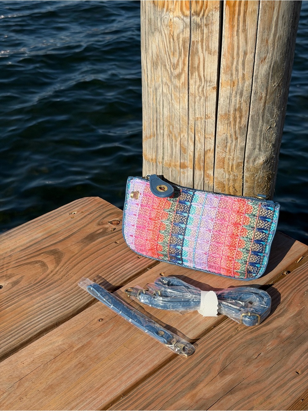 Joy Susan Pink Blue Multicolor Woven Mini Bag